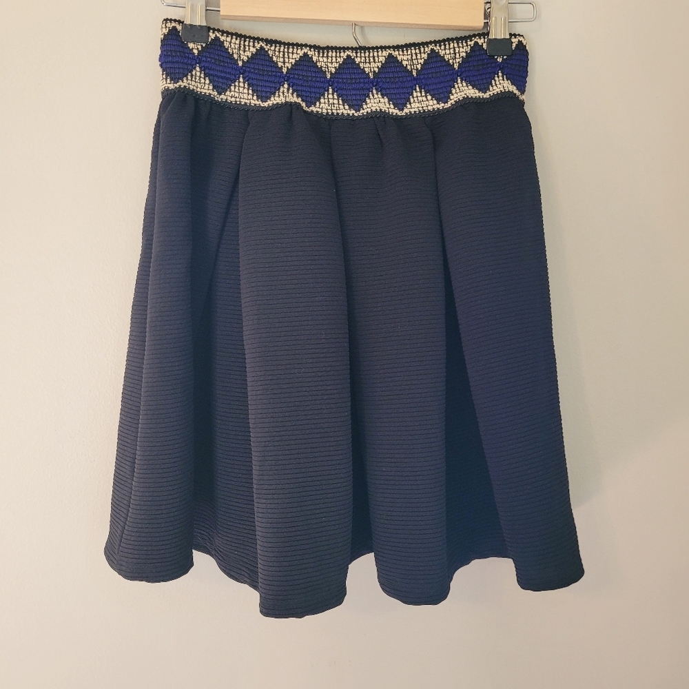 Francesca's Black Pleated Circle Skirt with Geometric Print Waist NWOT